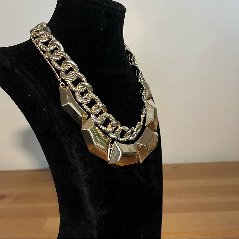 Gold-tone Vintage-style Chunky Chain Statement Necklace Set of 2- Women Jewelry - Picture 7 of 11